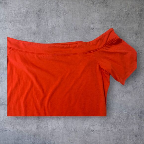 GUESS Off-Shoulder Fitted Tee – Bright Orange/Red Stretch Top - Size XL - NWOT - Picture 2 of 5